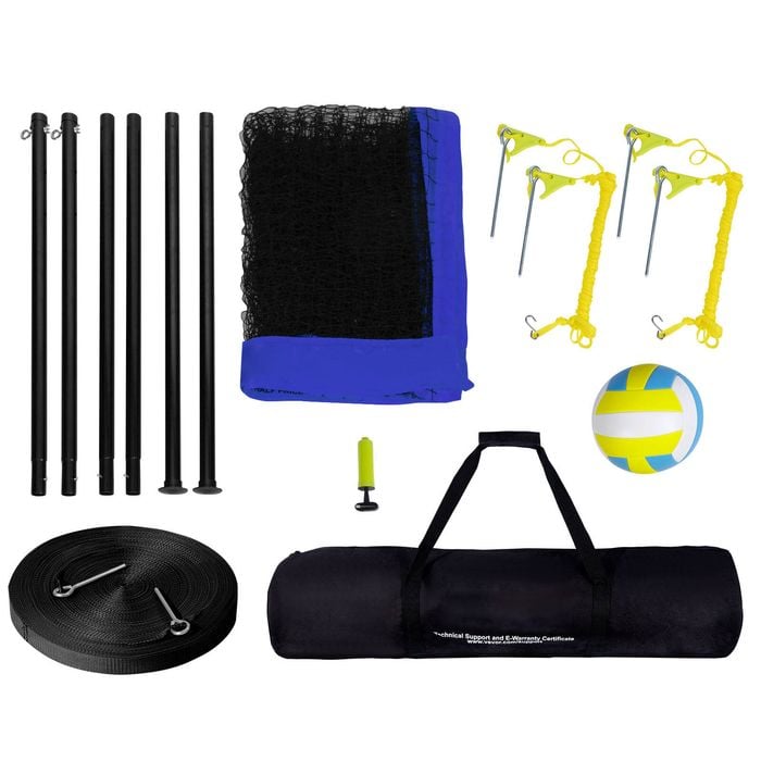 VEVOR Outdoor Portable Volleyball Net System Blue Adjustable Height Steel Poles with PVC for Backyard