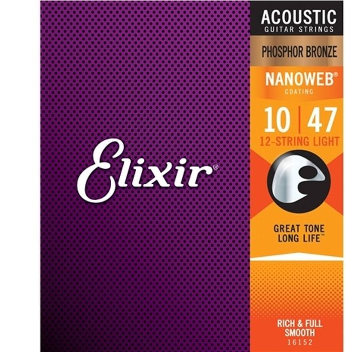 Elixir #16152 Acoustic Nano Phosphor Bronze 12 Guitar String 10-47 Light