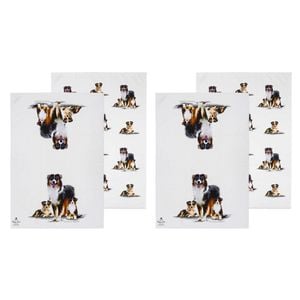 2x 2pc Ashdene Puppy Love Australian Shepherd Kitchen Tea Towel 50x70cm White