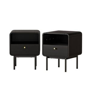 Oikiture 2x Bedside Table 1 Drawers 1 Shelf Nightstand Bedroom Storage Black