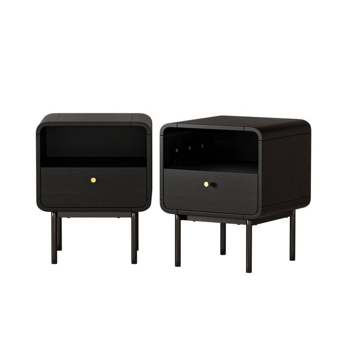 Oikiture 2x Bedside Table 1 Drawers 1 Shelf Nightstand Bedroom Storage Black