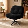 HOMFURN Black Corduroy Swivel Accent Chair, 360° Rotation with Chrome Steel Base, 100kg Capacity Living Room Chair