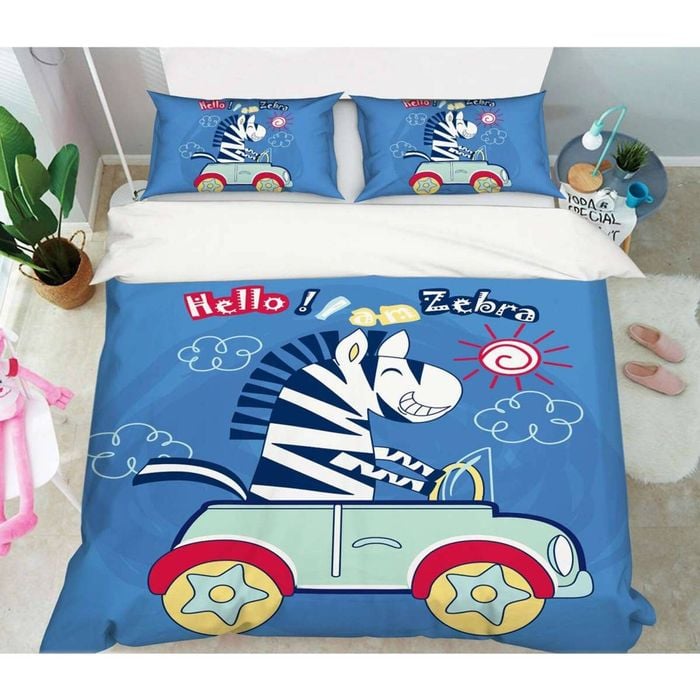 3D Cartoon Zebra Car 86 Bed Pillowcases Quilt King Single Size