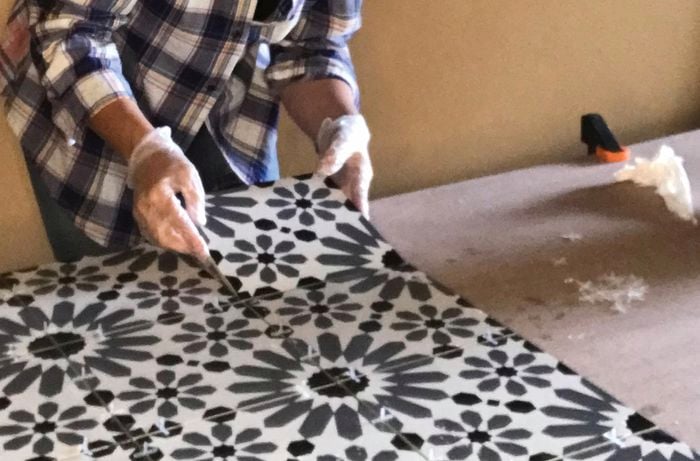 Patterned tiles placed on a tabletop