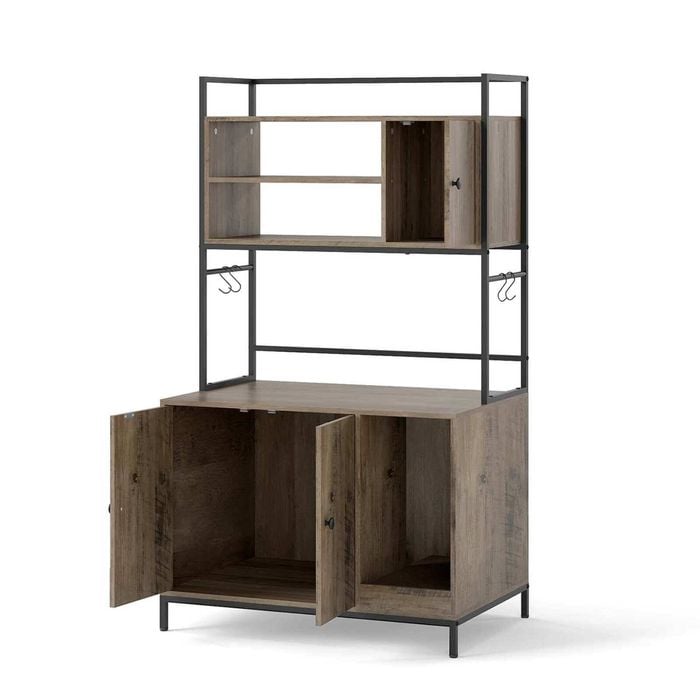 Costway Cat Litter Box W/shelves Indoor Wooden Pet House Cabinet Grey