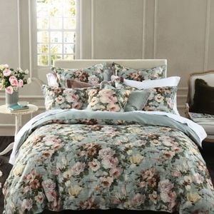 Mm Linen Odile 300tc Cotton Sateen Botanical Floral Quilt Cover Set Queen