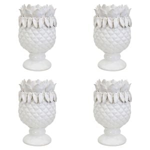 4PK LVD Ceramic 22cm Pillar Candle Holder Pineapple Pedestal - White