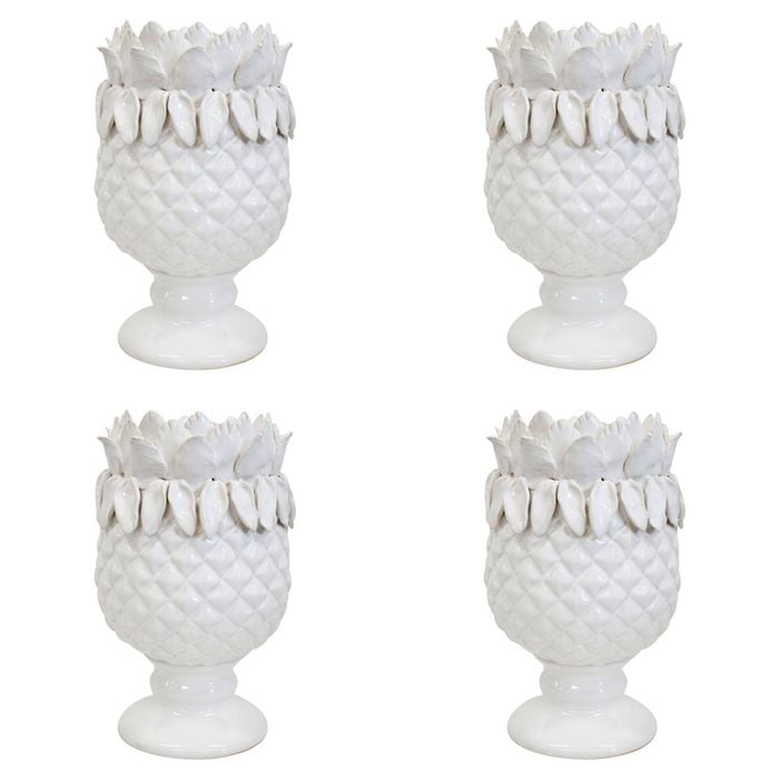 4PK LVD Ceramic 22cm Pillar Candle Holder Pineapple Pedestal - White