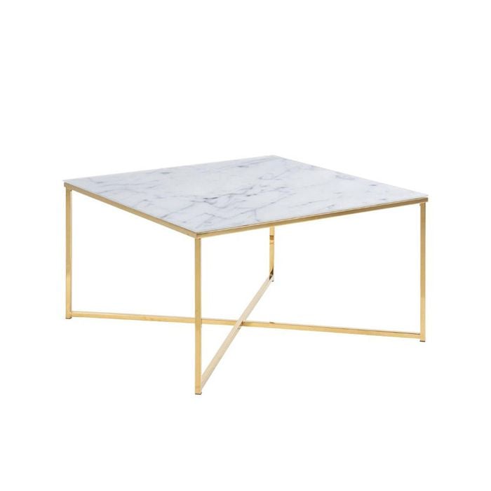 Modern Furniture KOLINA Glass Coffee Table 80cm - White & Golden Chrome