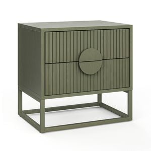 Braxton Olive Green Oak 2 Drawer Ripple Slatted Bedside Table