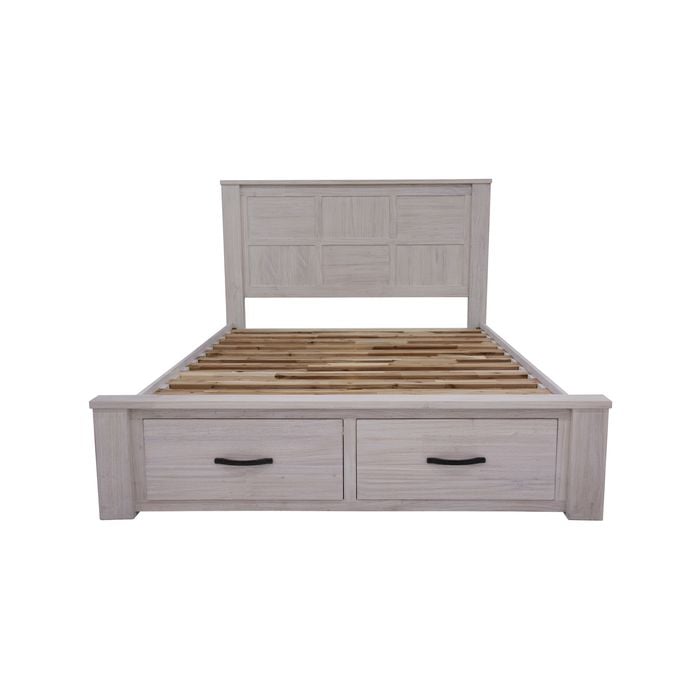Foxglove Bed Frame Queen Size Timber Mattress Base With Storage Drawers - White