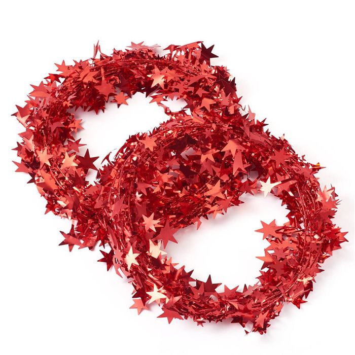 Catzon 2Pcs 24FT Star Tinsel Garlands for Xmas Tree Decorr-Red