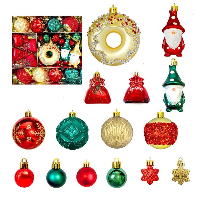 Catzon 60 Pcs Christmas Ornaments with Gnome Donuts Snowflakes for Xmas Party Decor-Set 2