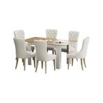Oikiture  7PCS Dining Sets 160cm Extendable Dining Table with Dining Chairs Velvet Beige