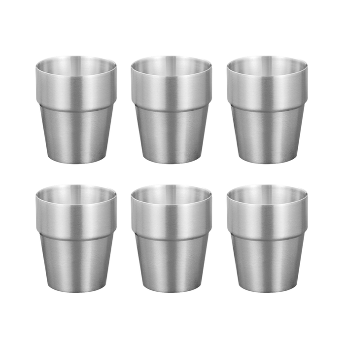 SOGA 260ml Stainless Steel Cups Set of 6 Reusable Durable Silver Drinking Tumblers