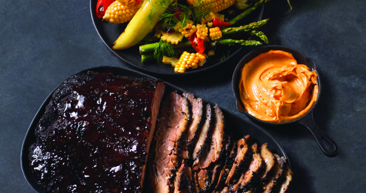 Beef Texan-Style Brisket, Grilled Peppers and Corn with Smoky Butter
