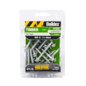 Buildex 12-11 x 50mm Climaseal Hex Head Timber Screws - 25 Pack