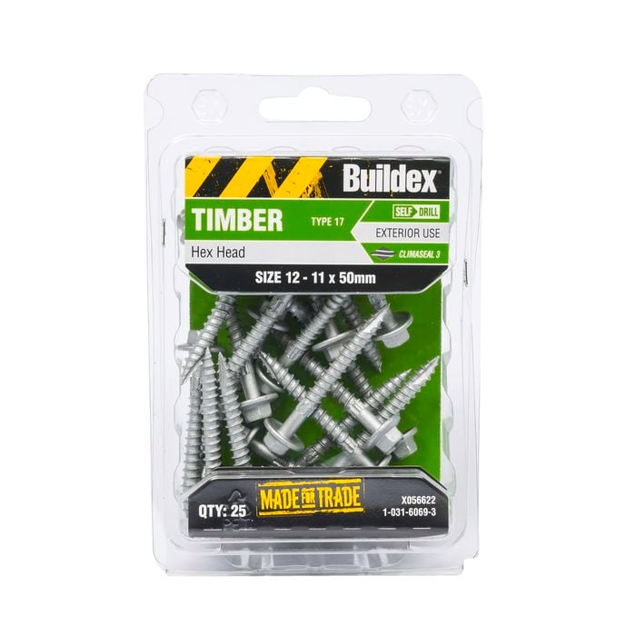 Buildex 12-11 x 50mm Climaseal Hex Head Timber Screws - 25 Pack