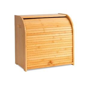 CARLA HOME Large Bamboo Bread Box Storage Organizer with Roll Top for Kitchen Counter