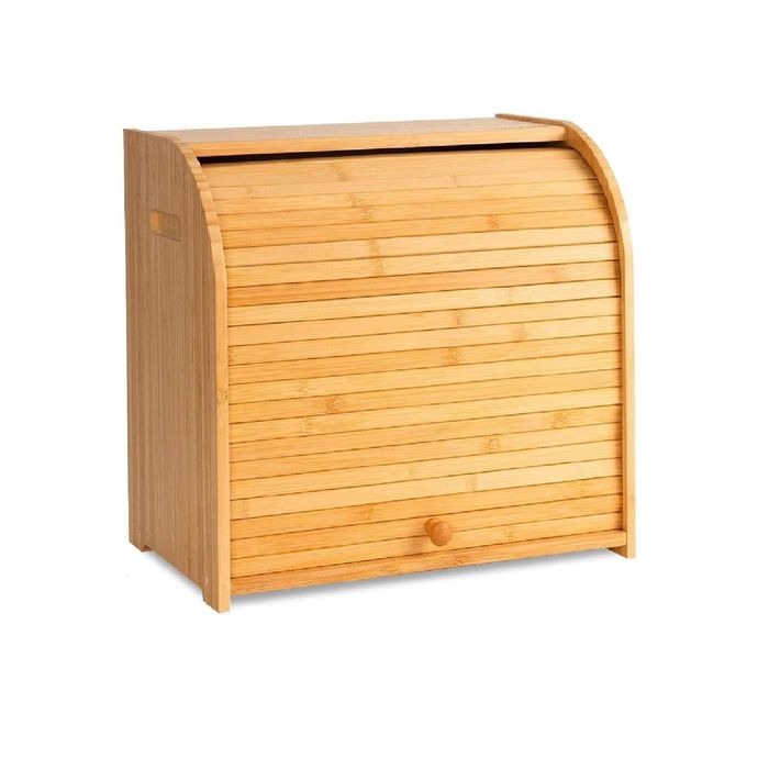 CARLA HOME Large Bamboo Bread Box Storage Organizer with Roll Top for Kitchen Counter