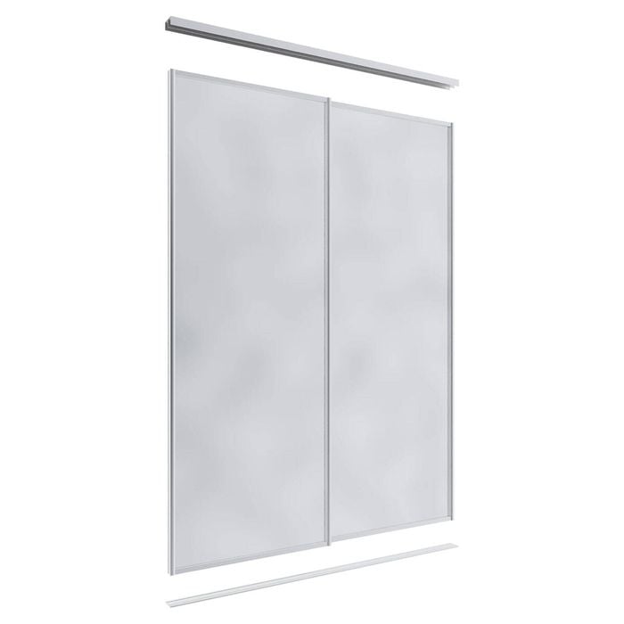 Lugna 2400 x 1201-1800mm Clear Anodised Mirror Wardrobe Double Sliding Doors