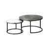 Oikiture Set of 2 Coffee Table Round Marble-like Nesting Side Tables Grey White