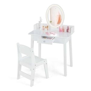 Costway Kid Vanity Dressing Table Chair Set Makeup Study Desk White
