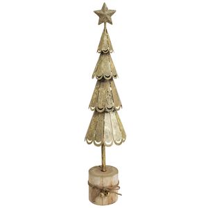 LVD Metal/Wood Xmas Tree On Stump Christmas Holiday Decor Large 37.5cm Gold