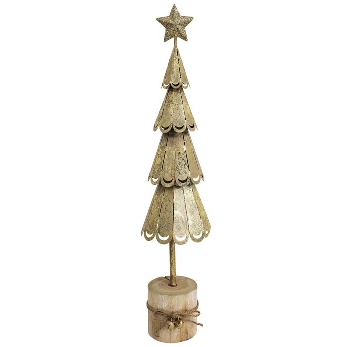 LVD Metal/Wood Xmas Tree On Stump Christmas Holiday Decor Large 37.5cm Gold