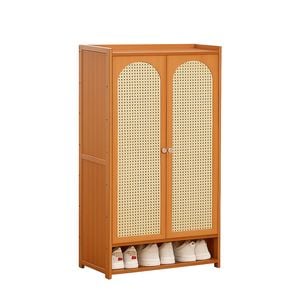 Foret Bamboo Shoe Cabinet Rattan Mesh Doors Entryway Storage Cupboard 110cm