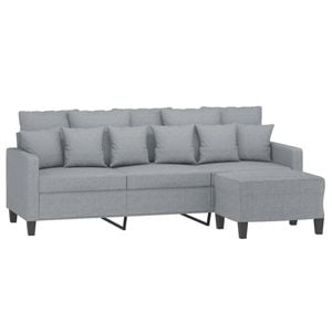 vidaXL 3-Seater Sofa with Footstool Couch Lounge Sofa Settee Light Grey Fabric