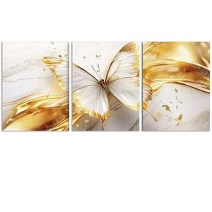 3pcs Ethereal Golden Butterfly Print 100% Australian Made 3 x 40x60cm (Metal Print)