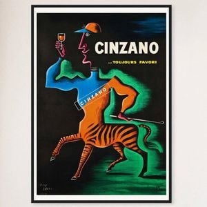 Galrie Cinzano Toujours Favori 1950 Vintage Alcohol Art Poster for Home Decor, Black Frame, A2 42 x 60cm (16 x 24inch)