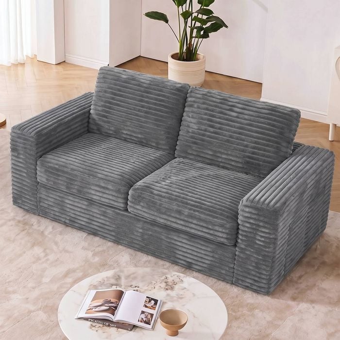 Advwin 162cm 2 Seater Floor Sofa Loveseat Bean Bag Chair Boneless Couch Corduroy No Assembly Cloud Sofa Grey