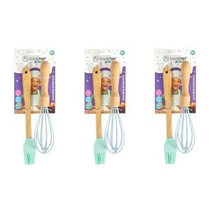 3x 2pc Topchef Silicone/Bamboo Whisk Brush Kids Baking Utensil Set Assorted
