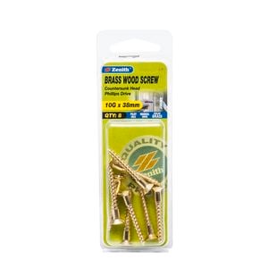 Zenith 10G x 38mm Solid Brass Wood Screws - 8 Pack