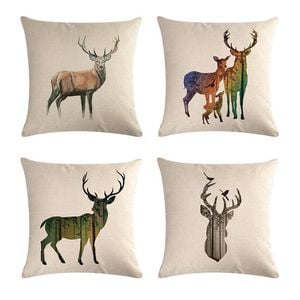 Catzon 4 Pcs Wildlife Animals Throw Pillow Covers Linen Pillowcase for Couch