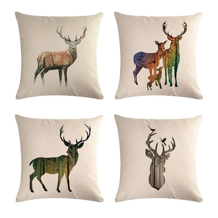 Catzon 4 Pcs Wildlife Animals Throw Pillow Covers Linen Pillowcase for Couch