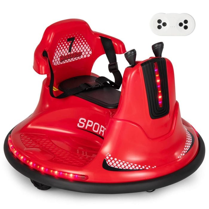 Costway 360° Spin Kids Bumper Car with Remote, Music and LED Lights Red