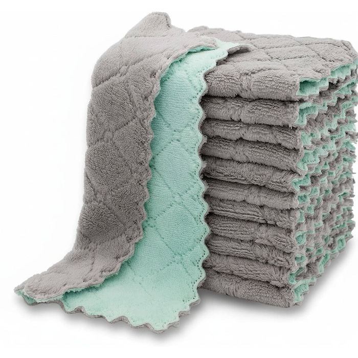 12 Pack Kitchen Cloth Dish Towels Super Absorbent Coral Velvet