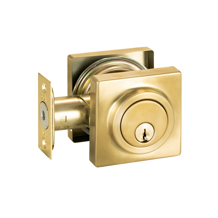 Delf Satin Brass Low Profile Square Double Cylinder Deadbolt
