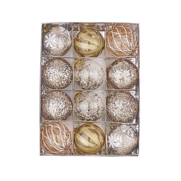 Catzon 12 Pcs 8cm Christmas Ball Ornaments with Stuffed Delicate Sparkling for Xmas Party Wedding-Champagne