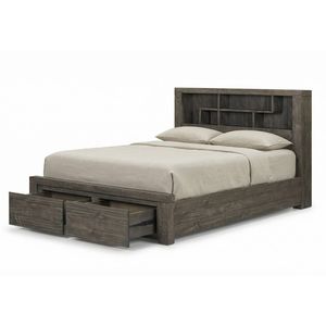 Bed Frame Storage Bookend Headboard Drawers in Grey Queen