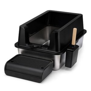 Petzly Stainless Steel Semi-enclosed Xxl Cat Litter Box Non Stick Leak-proof
