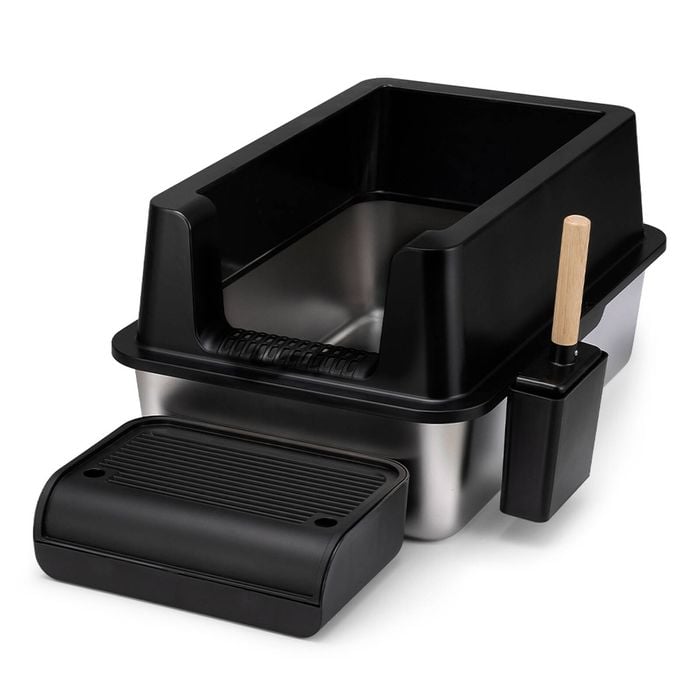 Petzly Stainless Steel Semi-enclosed Xxl Cat Litter Box Non Stick Leak-proof