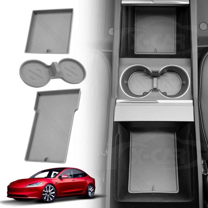 Grey Soft Silicone Organizer Pad Set for Tesla Model 3 Highland 2023-Onwards Center Console