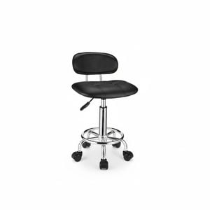 Adjustable Swivel Stool with Backrest and Wheels - Black Square Rolling