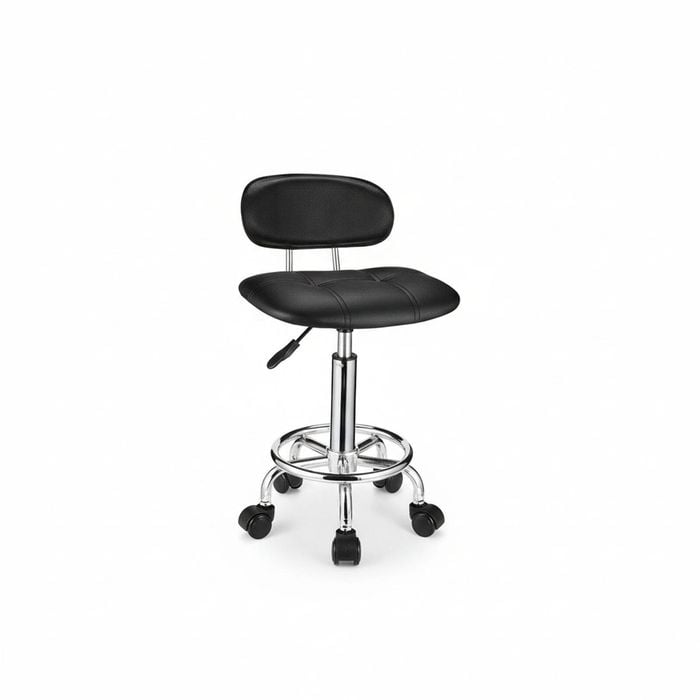 Adjustable Swivel Stool with Backrest and Wheels - Black Square Rolling