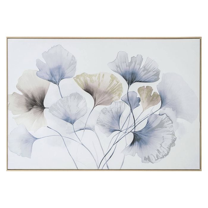 Urban Style Brushmarks Embellished Canvas Ginko Leaves Blue