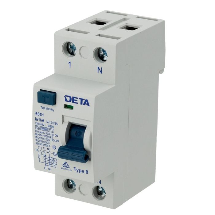 DETA Type B 30mA RCCB 16A Single Phase 1P+N